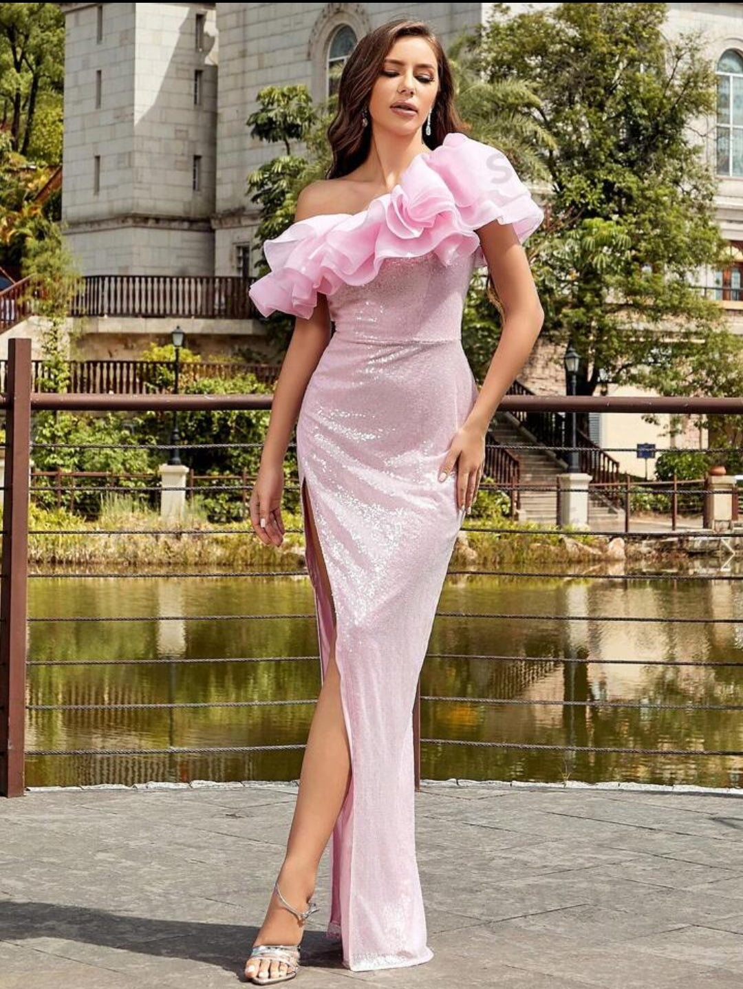 Elegant Backless Strapless Sequins Dress