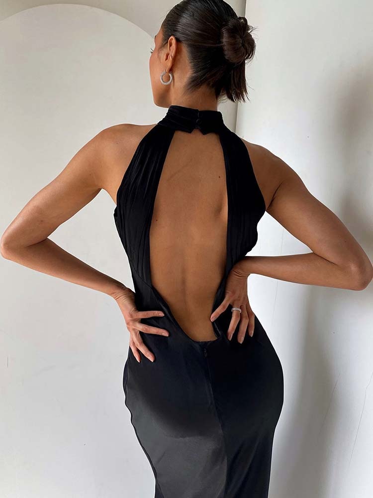 HIGH NECK SATIN WED PARTY DRESS
