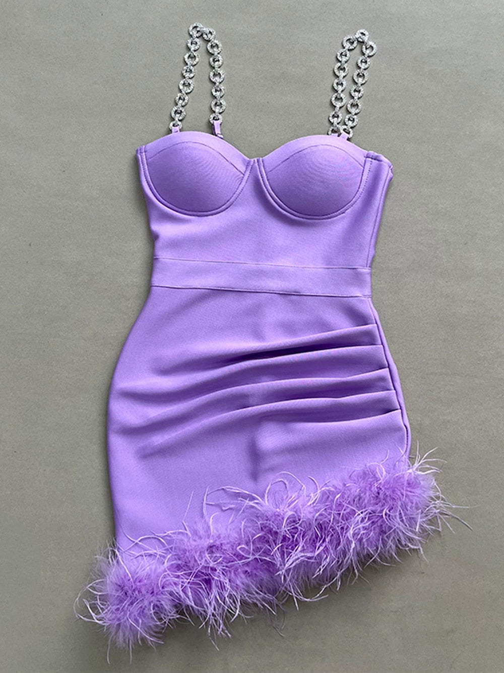 Metal Strap Feather Bandage Dress