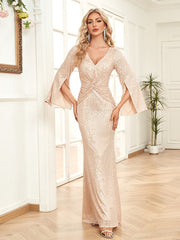 Sequin Slim Fishtail Bridesmaid Banquet Evening Dress