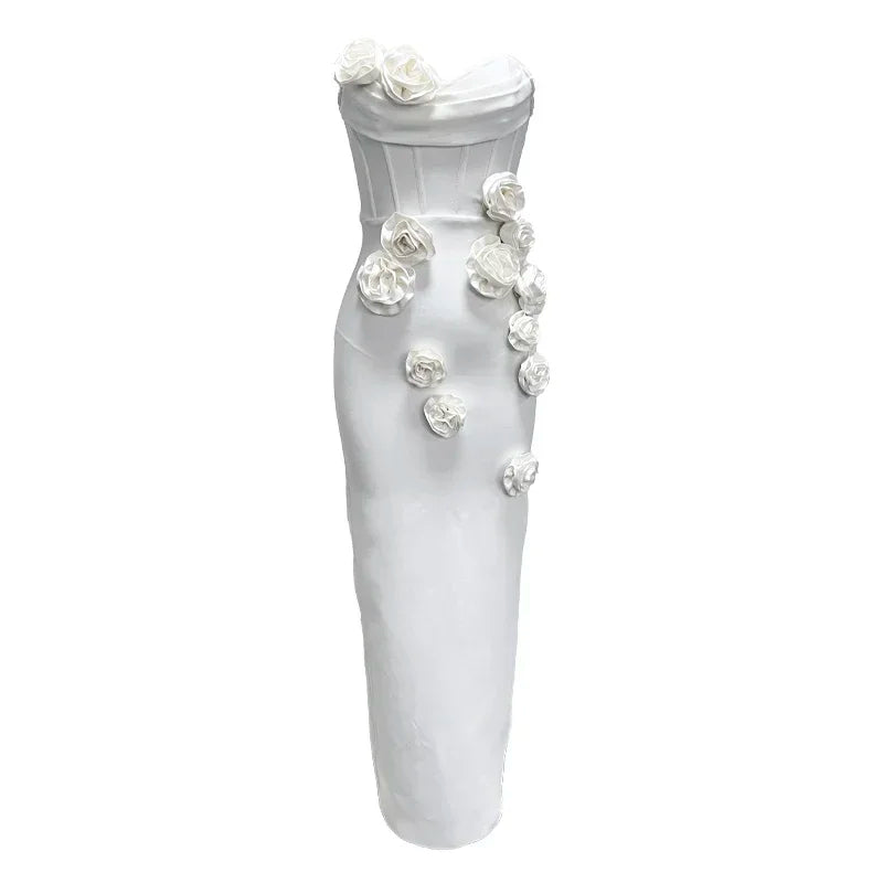 Alerka Elegant Rose Drops White Dress