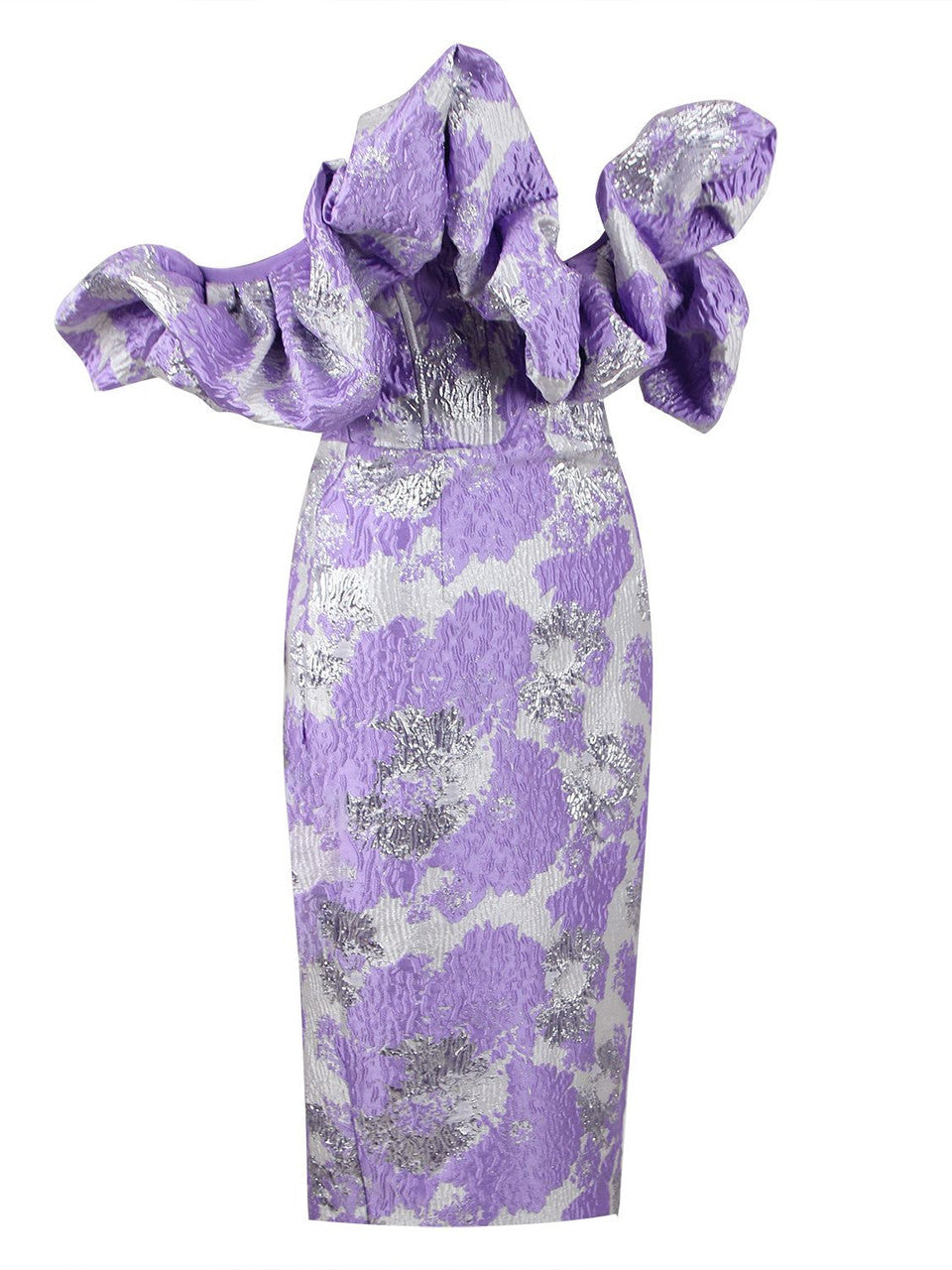 Elegant Jacquard Wrap Midi Celeb Dress