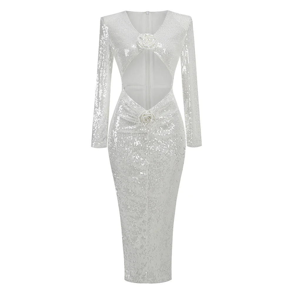 Diag Collar Metallic Mesh Flow Dress