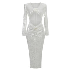 Diag Collar Metallic Mesh Flow Dress