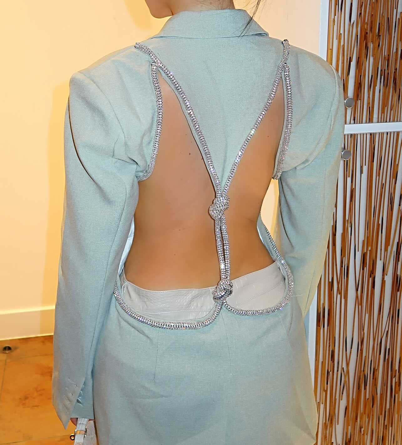 Rehina Rhinestone Backless Blazer Dress