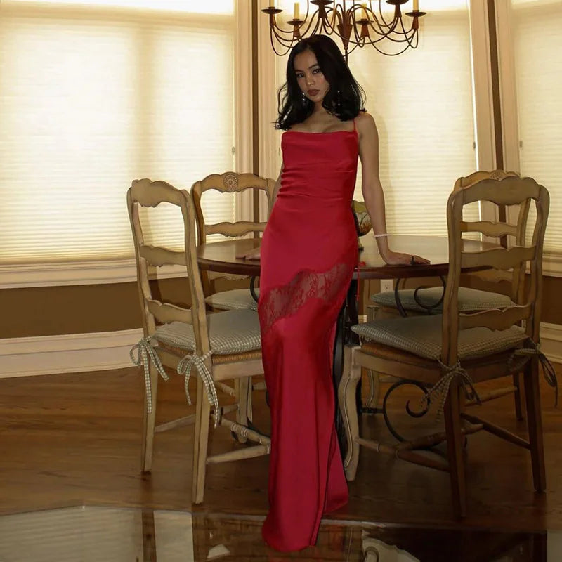 Elegant Halter Backless Satin Dress