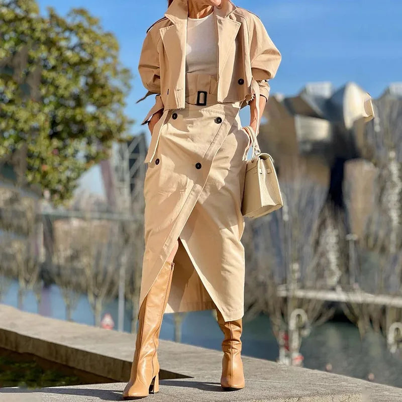 Elegant Button Belt Suit Skirt Sets
