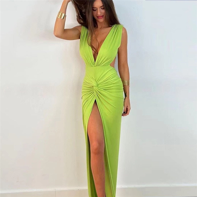 V Neck Backless Evening Cocktail Dress