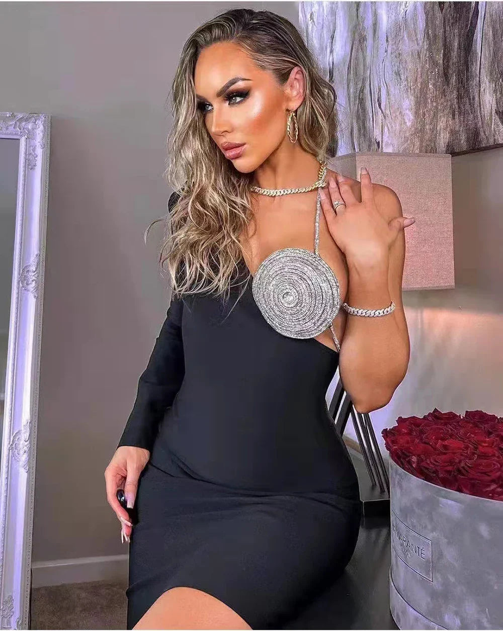 Elegant Designer Stone Mini Dress