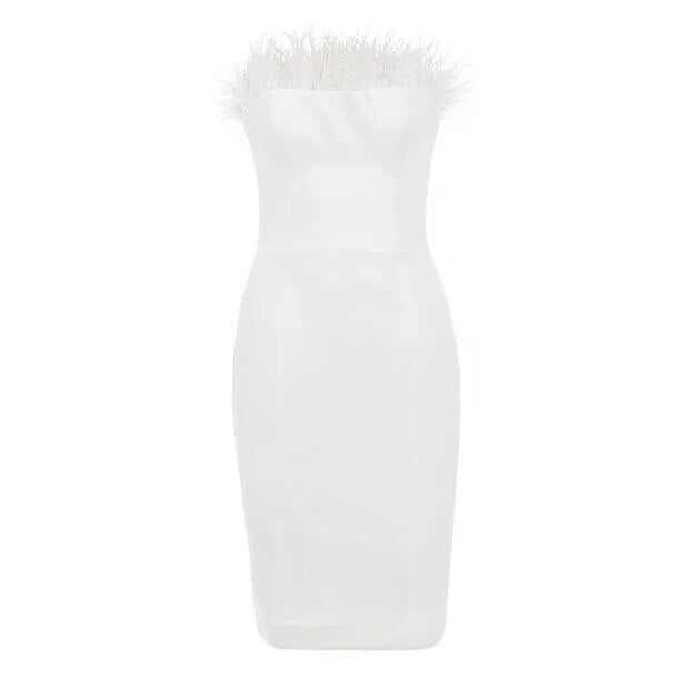 CHIC STRAPLESS FEATHER DRESS