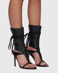Sesen Lace Up Cutout Thong Sandals In Black