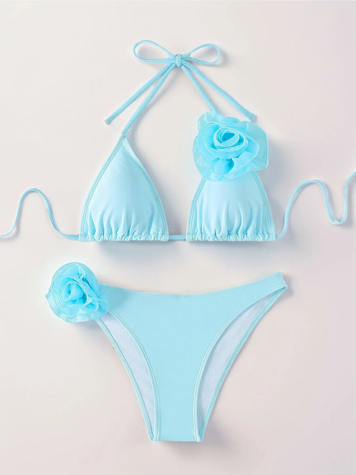 3D Floral Micro Bikini Solid Color Push Up High Waist Swimsuit Bathing Suit Holiday Pool Swimwear