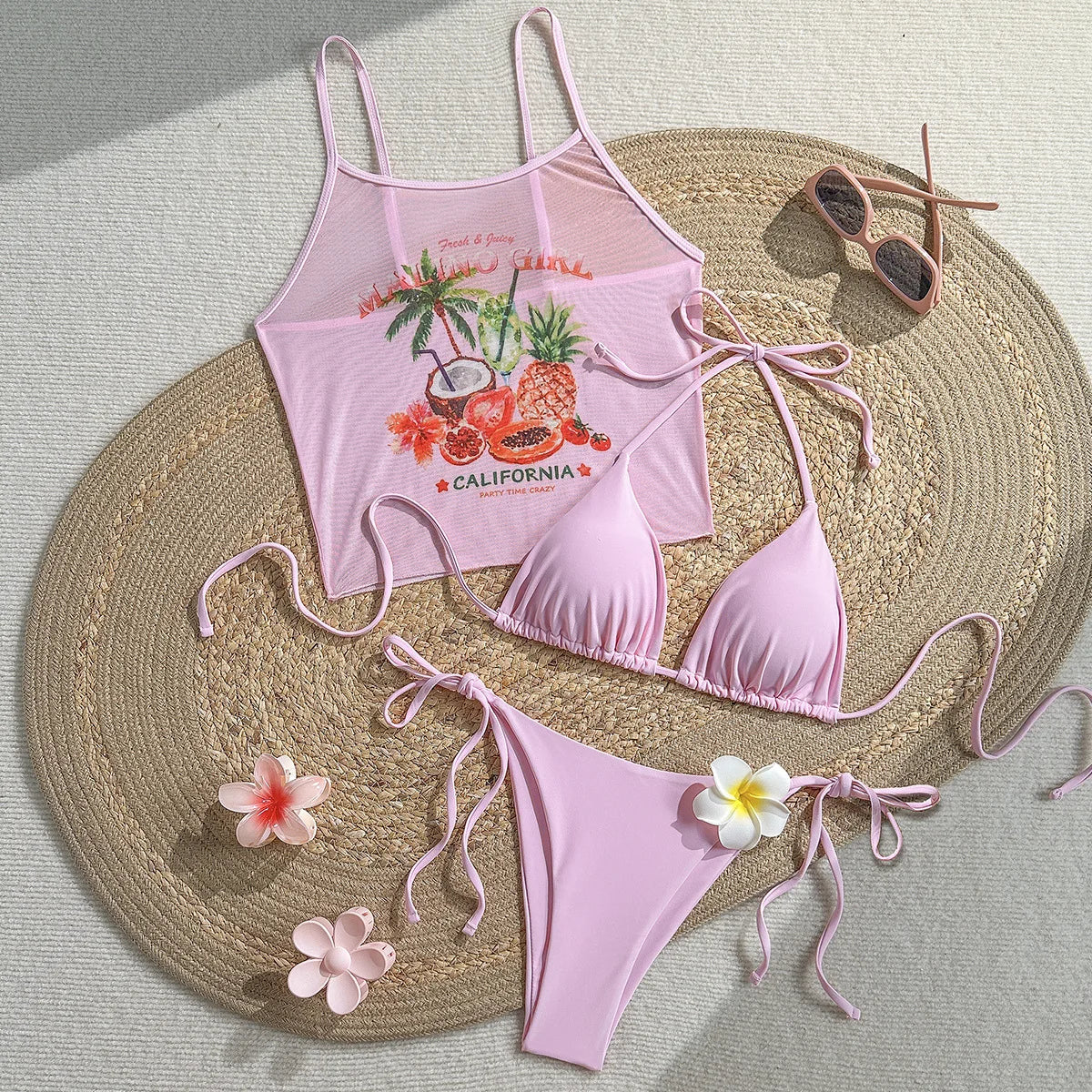 3D Flower Triangle Bikini Set