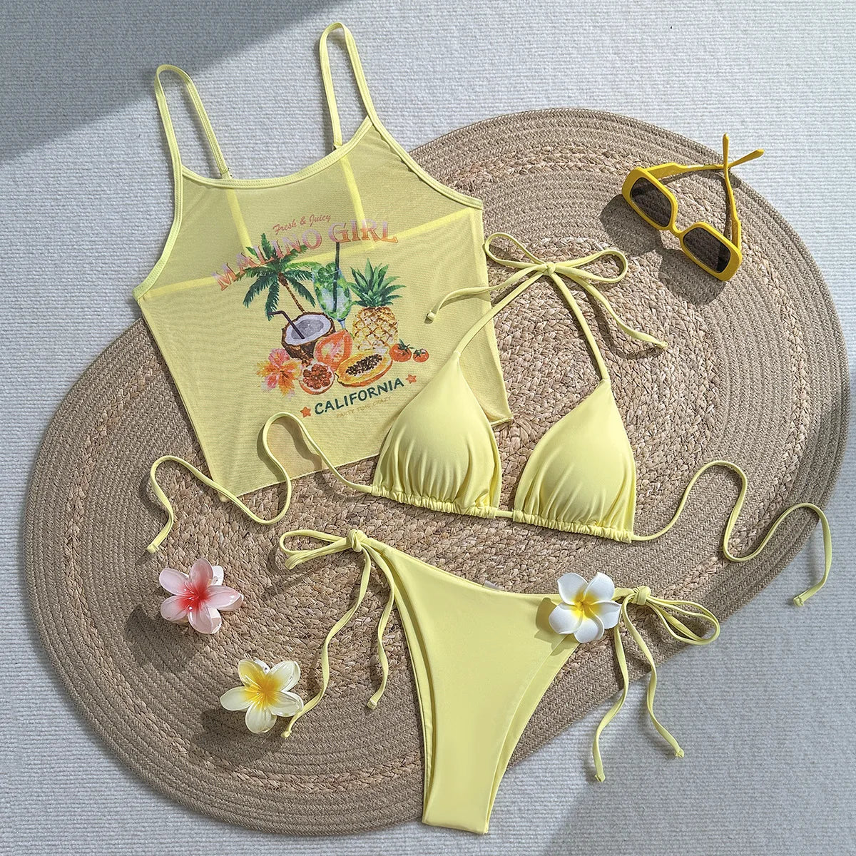 3D Flower Triangle Bikini Set