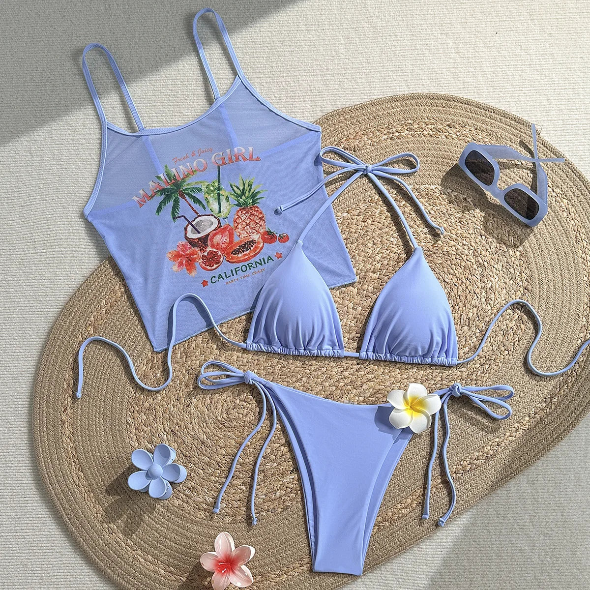 3D Flower Triangle Bikini Set