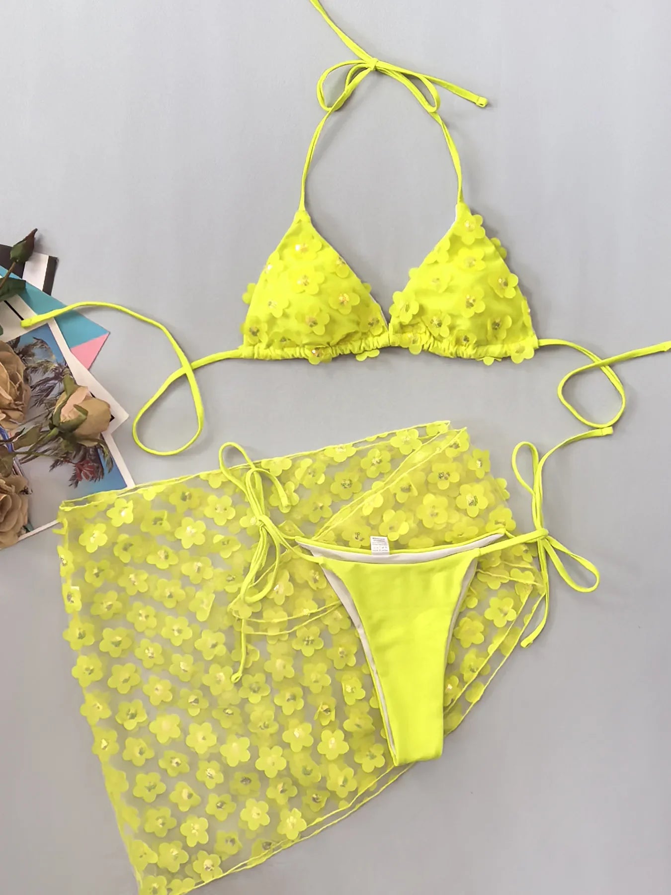 3D Yellow Flower Bikini Set