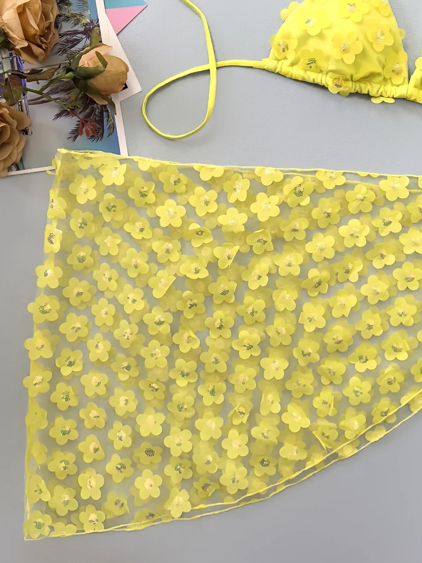 3D Yellow Flower Bikini Set
