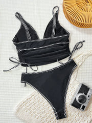 Balck Contrast High Waist Bikini Set