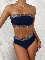 Bandeau Bikini Mesh Patchwork Push Up Two Piece Swimsuit Bathing Suit Holiday Two Piece Swimwear Biquini