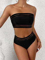 Bandeau Bikini Mesh Patchwork Push Up Two Piece Swimsuit Bathing Suit Holiday Two Piece Swimwear Biquini