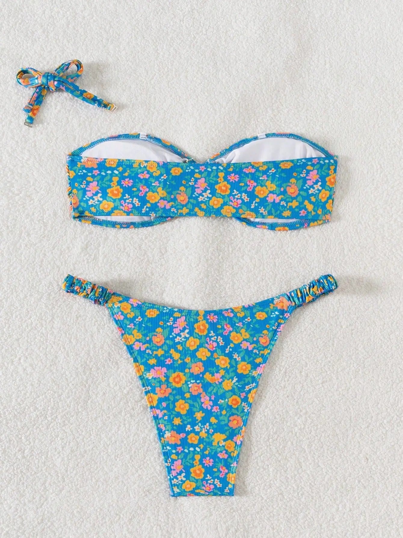 Bandeau Bikini Metal Ringt Linked Pleate Push Up Micro Swimsuit Brazilian Beach Bathing Suit Swimwear Biquini
