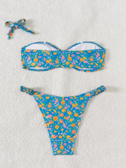 Bandeau Bikini Metal Ringt Linked Pleate Push Up Micro Swimsuit Brazilian Beach Bathing Suit Swimwear Biquini