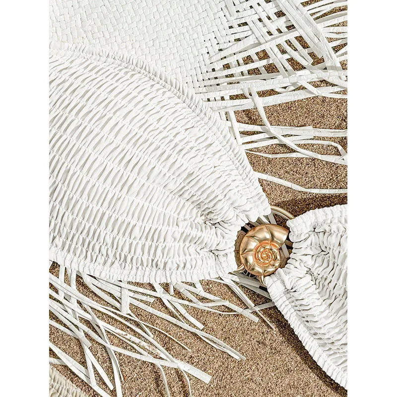 Bandeau Bikini Pink White Metal Circle Ornament Push Up Bra High Waist Swimsuit Beach Bathing Suit Pool Swimwear