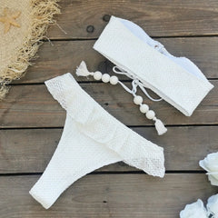 Bandeau Bikini White Bandage Cross Push Up Bra Ruffles High Waist Swimsuit Beach Bathing Suit