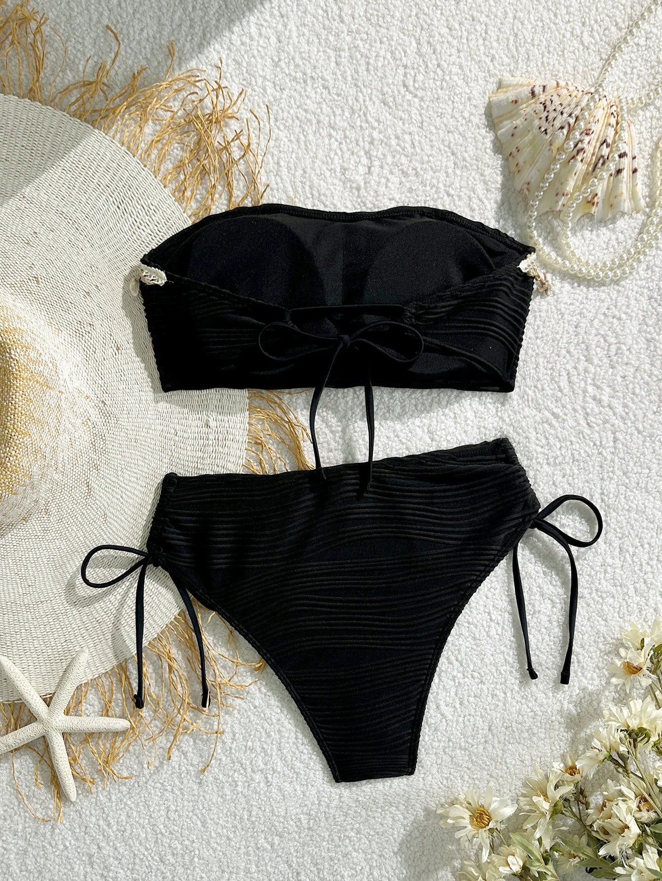 Bandeau Bikini Pink Shell Starfish Push Up Drawstring Side High Waist Swimsuit Beach Bathing Suit Micro Swimwear