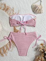 Bandeau Bikini Pink Shell Starfish Push Up Drawstring Side High Waist Swimsuit Beach Bathing Suit Micro Swimwear