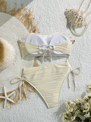 Bandeau Bikini Pink Shell Starfish Push Up Drawstring Side High Waist Swimsuit Beach Bathing Suit Micro Swimwear
