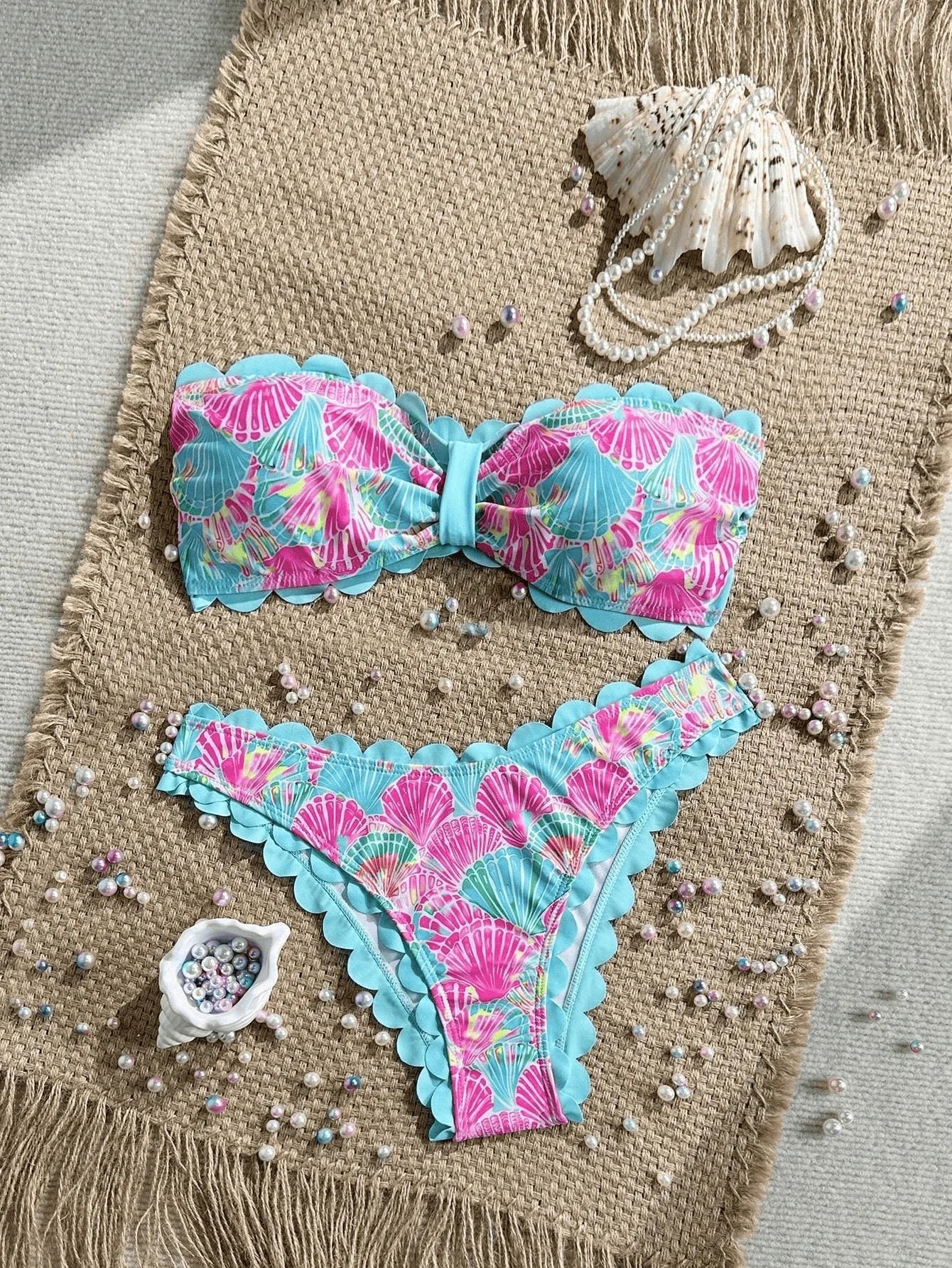 Bandeau Bikini Red Leopard Print Front Bow Push Up Bra High Waist Swimsuit Beach Bathing Suit Vacation Swimwear