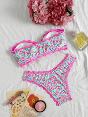 Bandeau Bikini Red Leopard Print Front Bow Push Up Bra High Waist Swimsuit Beach Bathing Suit Vacation Swimwear