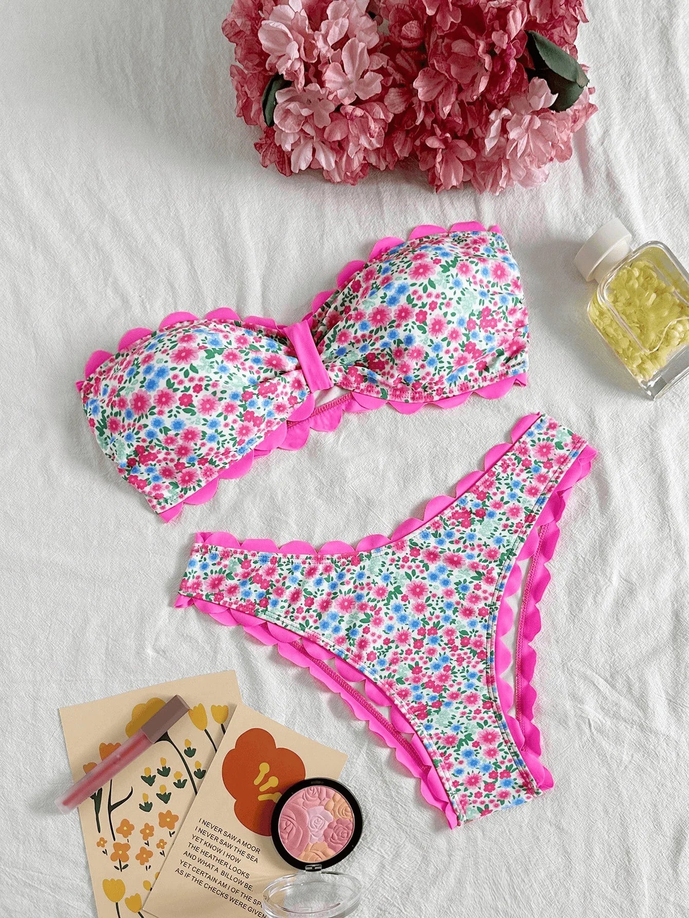 Bandeau Bikini Red Leopard Print Front Bow Push Up Bra High Waist Swimsuit Beach Bathing Suit Vacation Swimwear