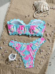 Bandeau Bikini Red Leopard Print Front Bow Push Up Bra High Waist Swimsuit Beach Bathing Suit Vacation Swimwear