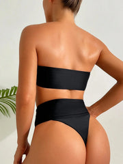 Bandeau Swimwear Metal Starfish Ornament Push Up Bra High Waist Bikini Set