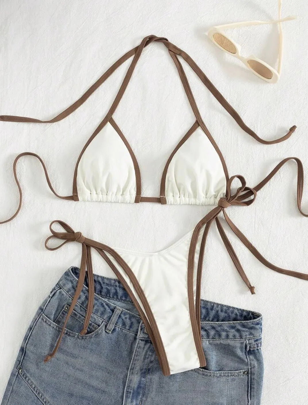 Beige Contrast Bikini Set