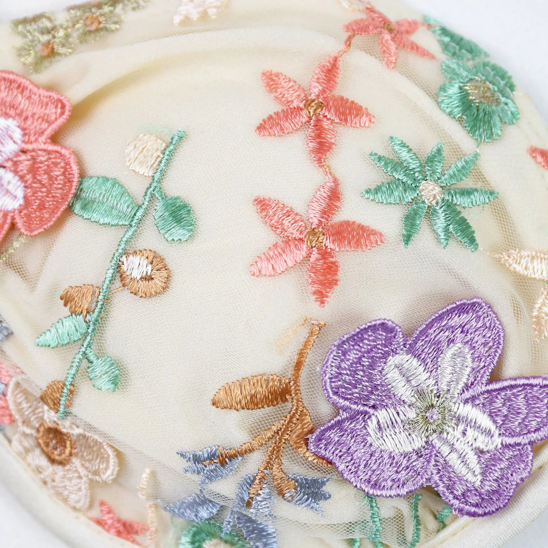 Beige Floral Embroidery Bikini Set