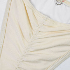 Beige Floral Embroidery Bikini Set