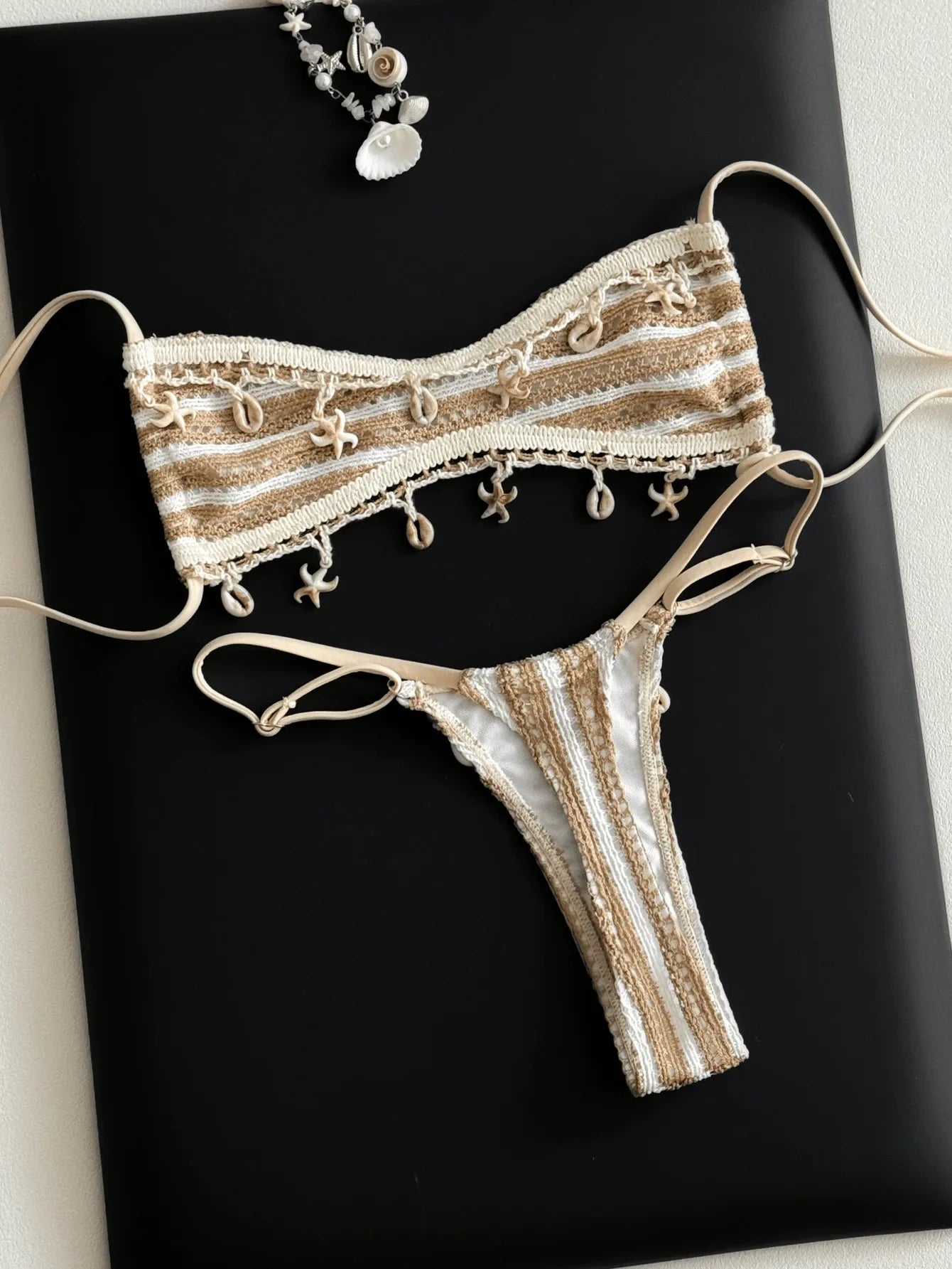 Beige Shell Starfish Ornament Bikini Set