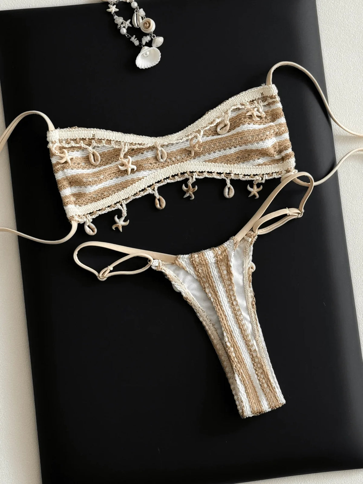 Beige Shell Starfish Ornament Bikini Set