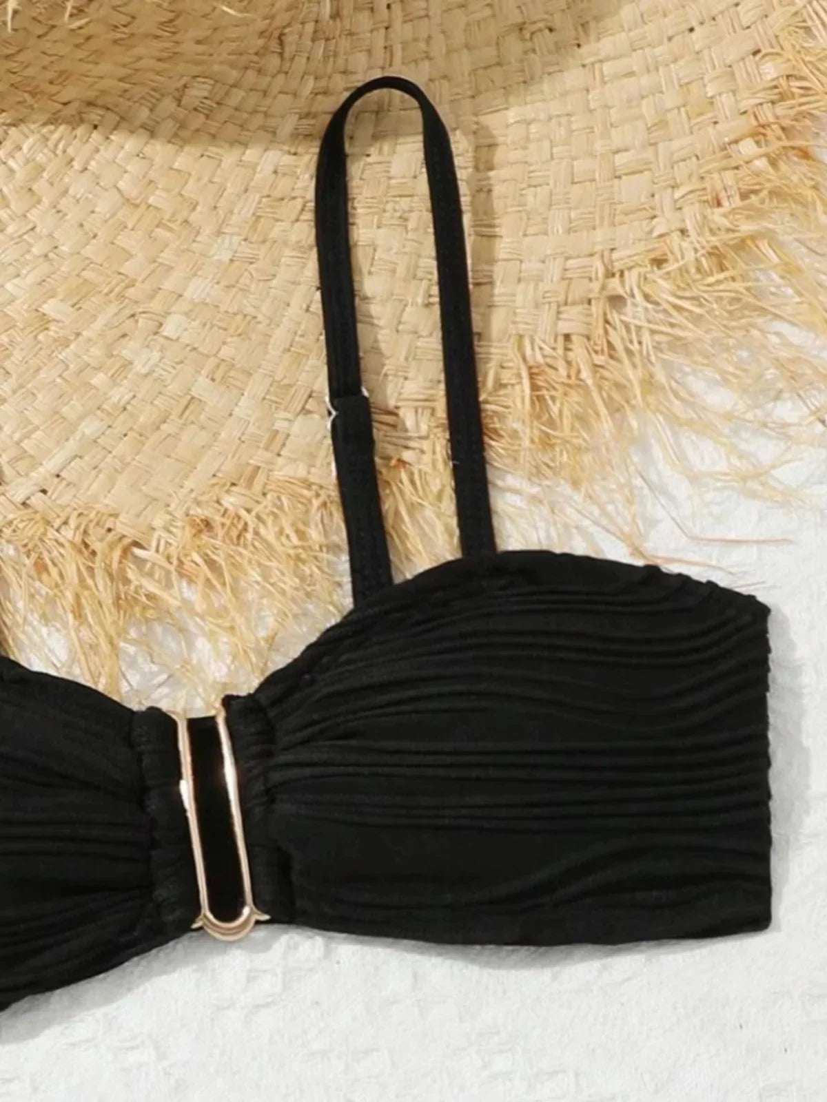 Black Beige Mesh Skirt 3 Piece Bikini Set