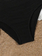 Black Beige Mesh Skirt 3 Piece Bikini Set