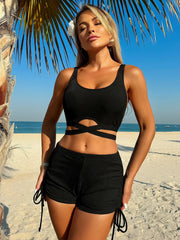 Black Bikini Mujer Swimwear Push Up Bandage Cross Top Drawstring Side High Waist Panties Swimsuit Bathing Suits