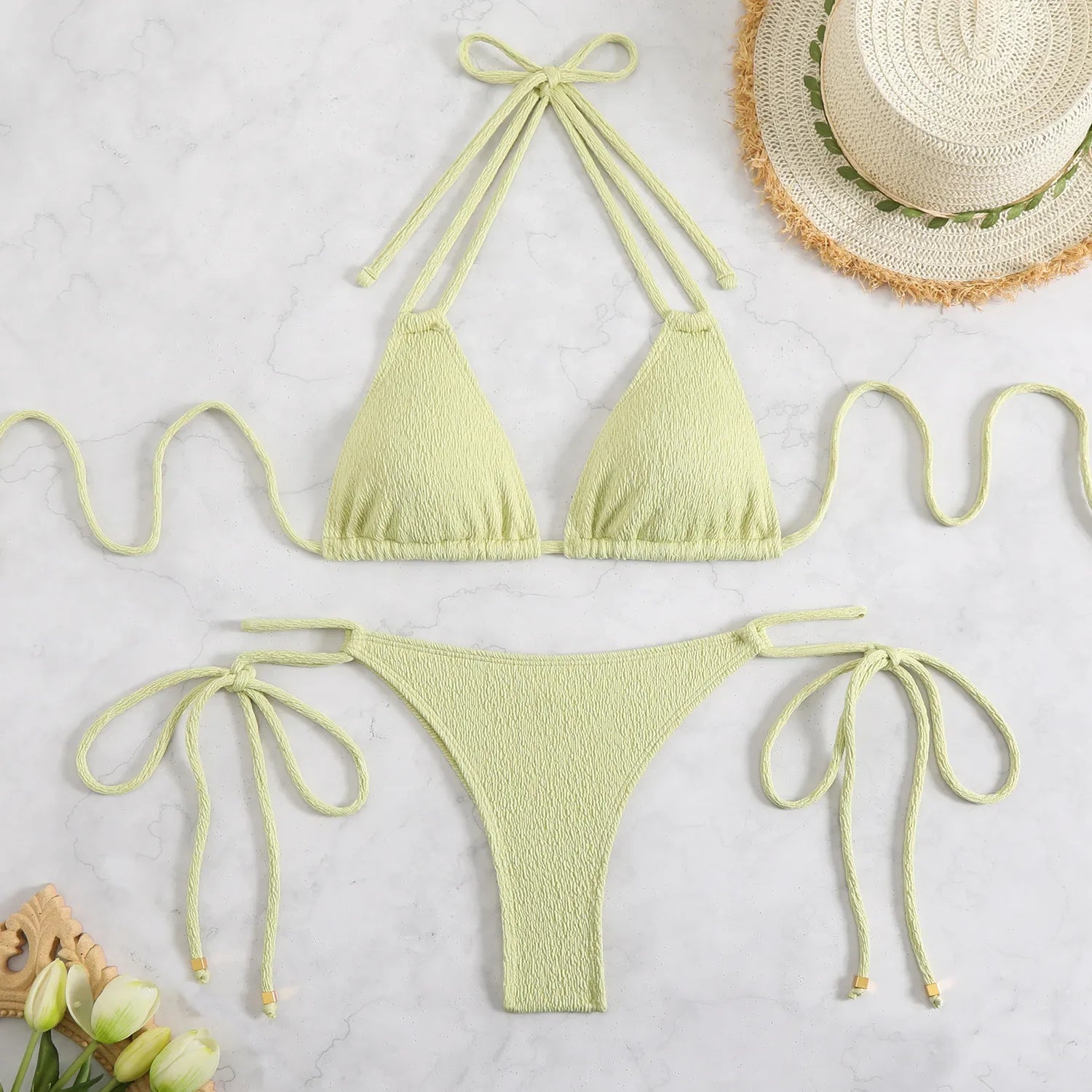 Black Drawstring Side High Waist Bikinis Sets