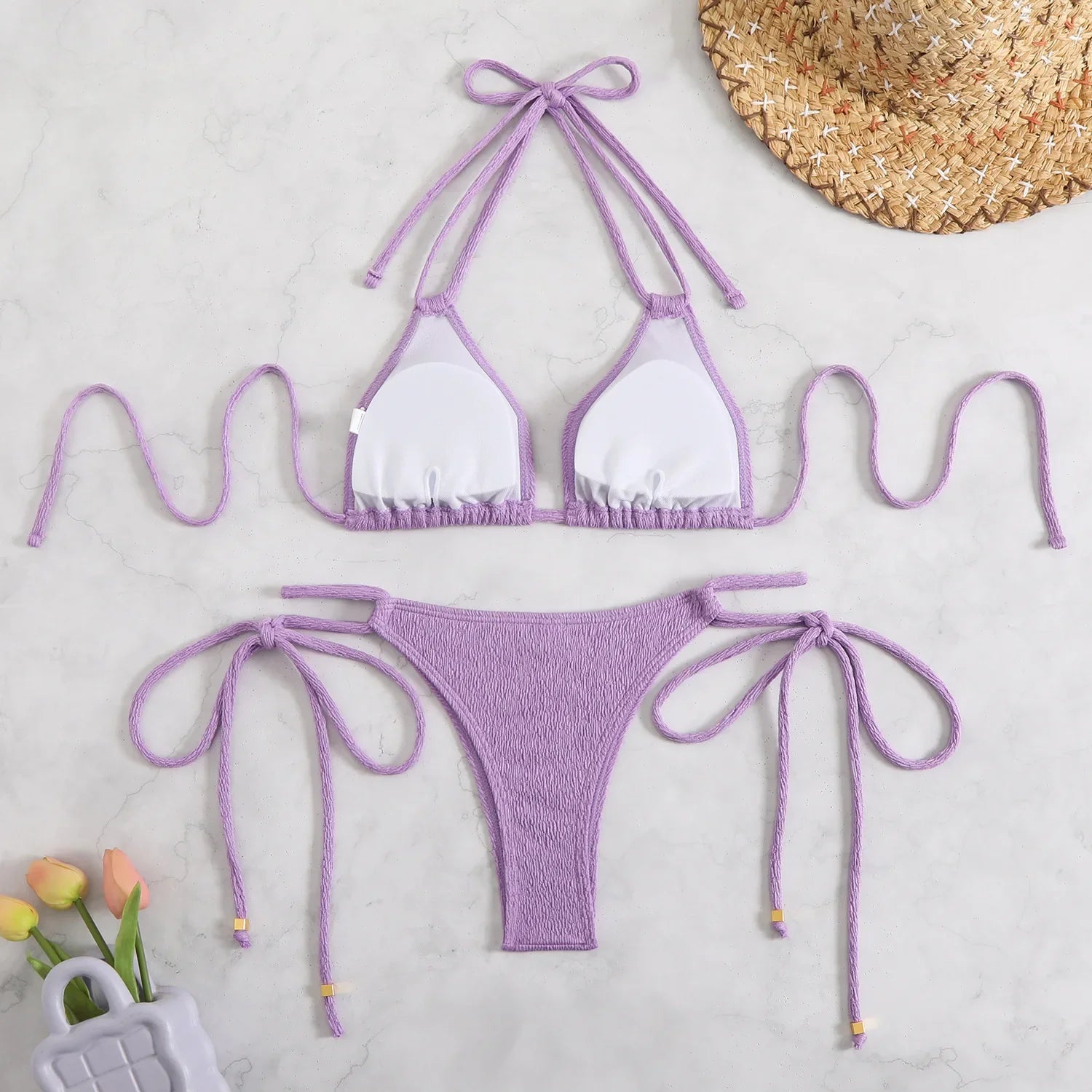 Black Drawstring Side High Waist Bikinis Sets