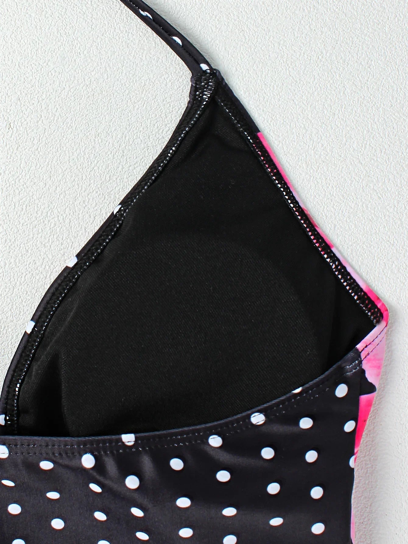 Black Floral Polka Dot Print Bikini Set