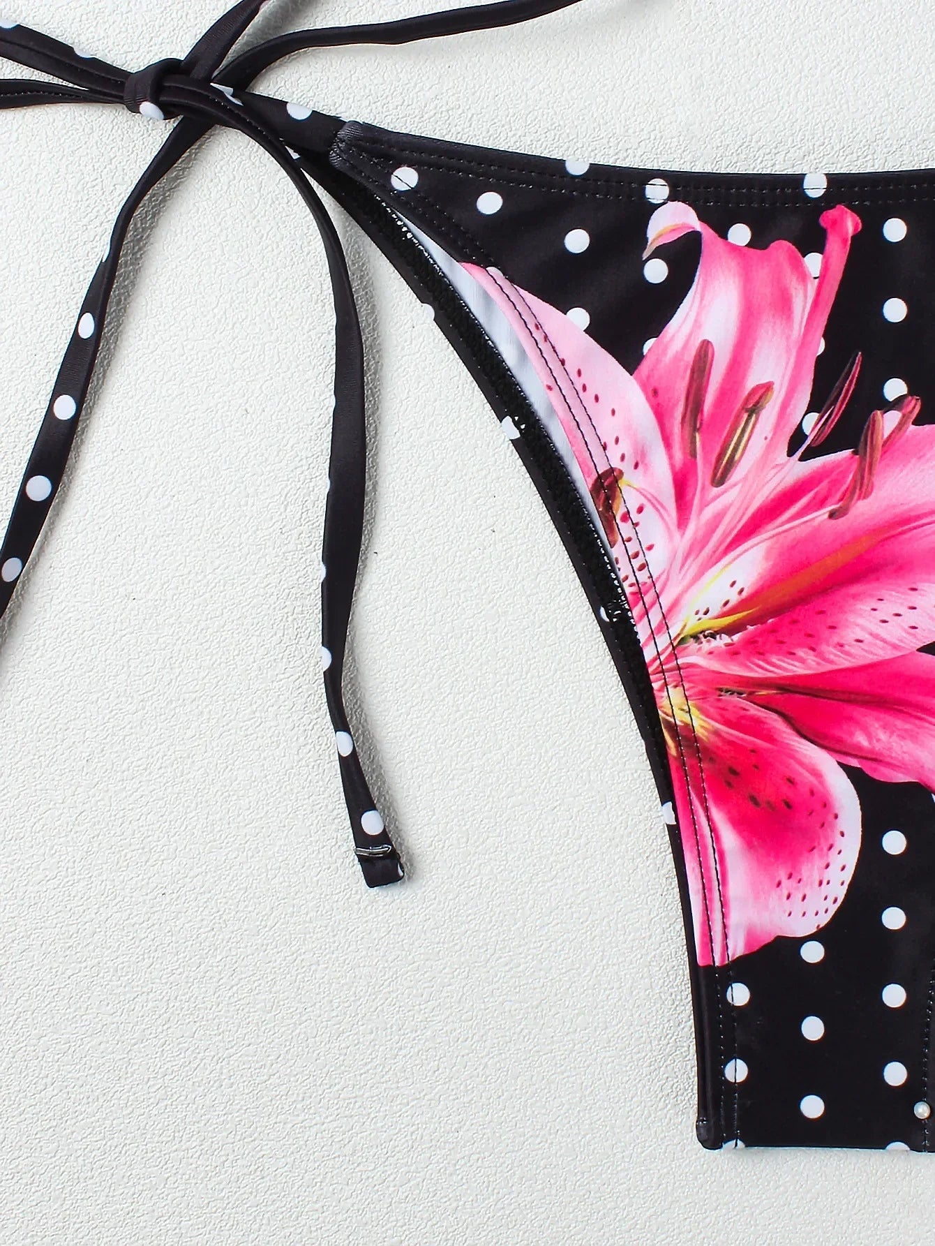 Black Floral Polka Dot Print Bikini Set