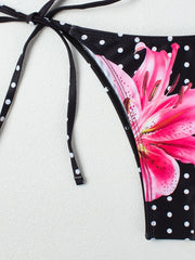 Black Floral Polka Dot Print Bikini Set