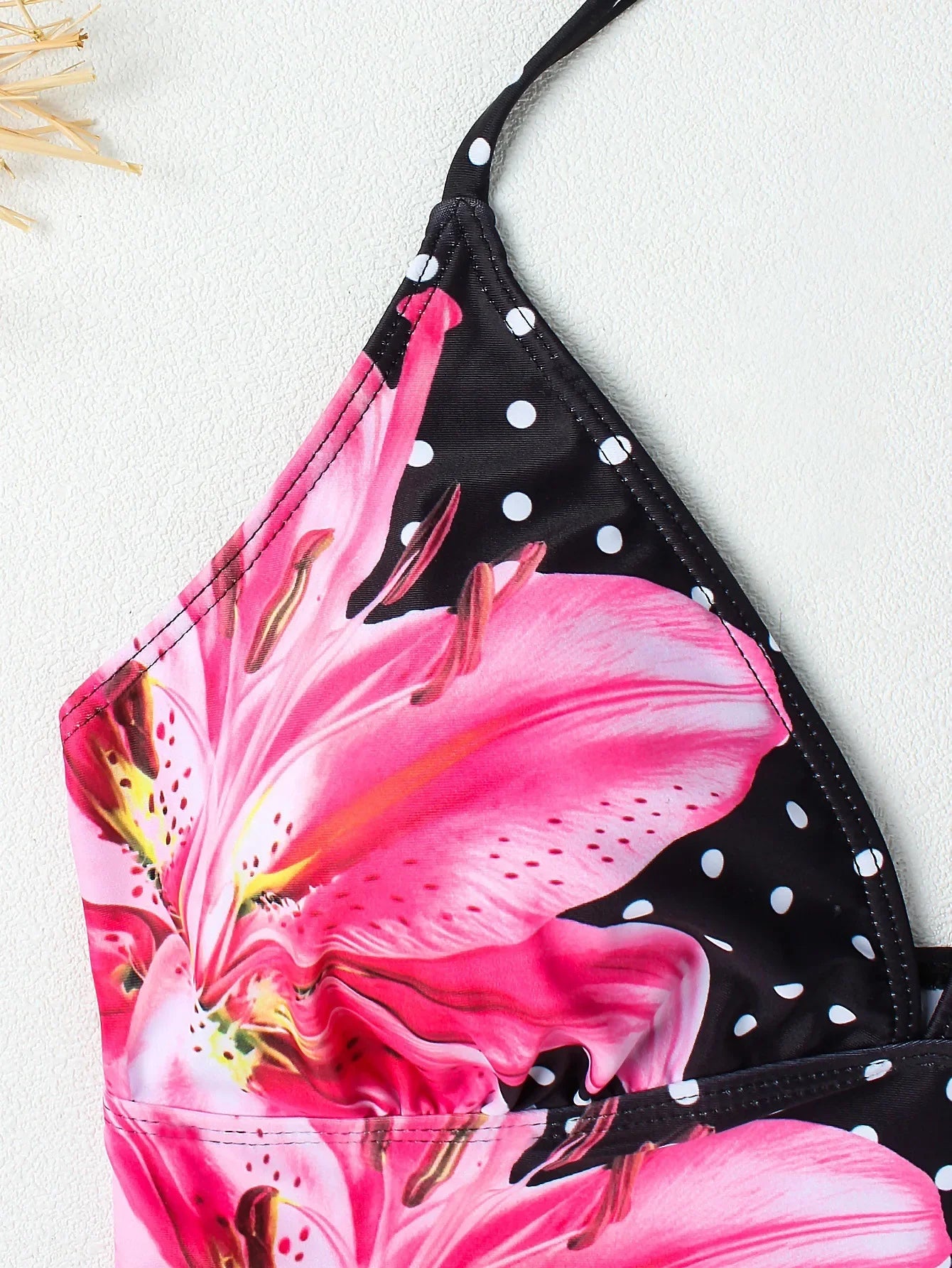Black Floral Polka Dot Print Bikini Set